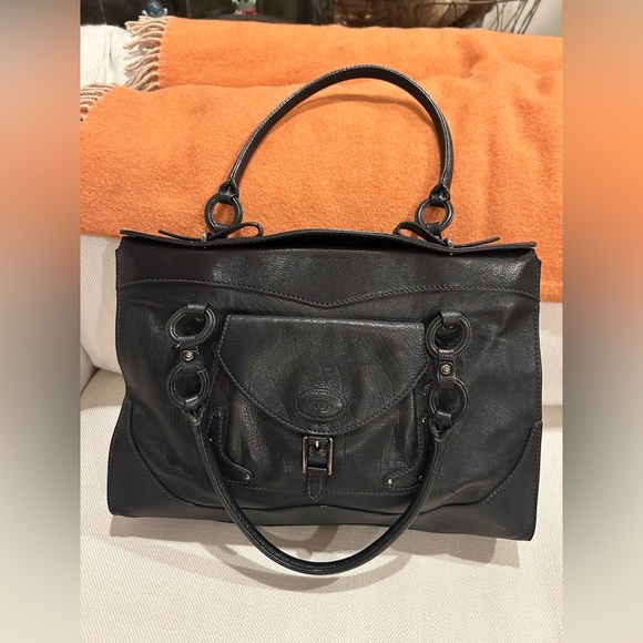 TODS Vintage Black Italian Leather Ring-Handled Satchel - Picture 3 of 16